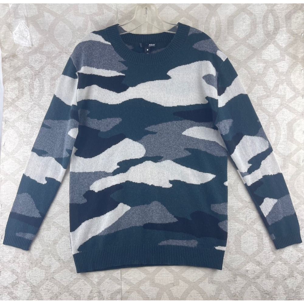 Aqua Cashmere Womens Crewneck Sweater Camouflage Black Grey White Size‎ S